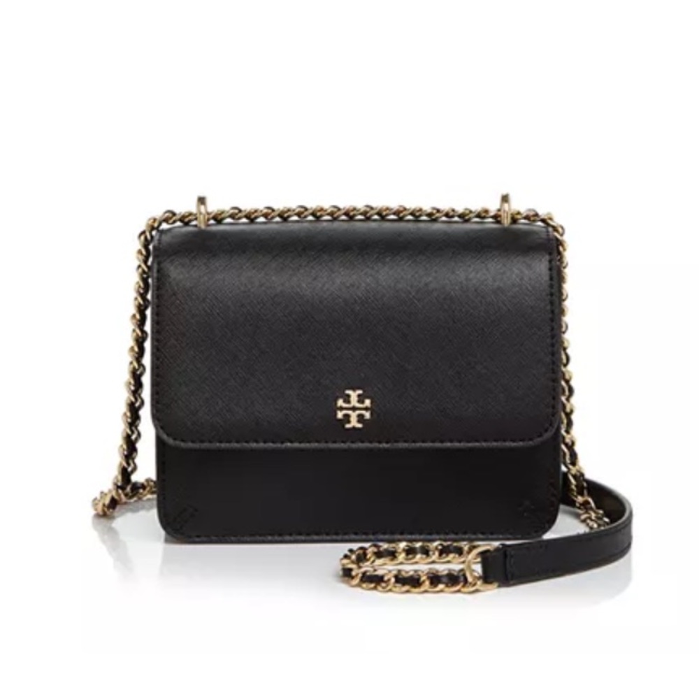 Tory Burch Robinson Mini Saffiano Leather Shoulder Bag in Black